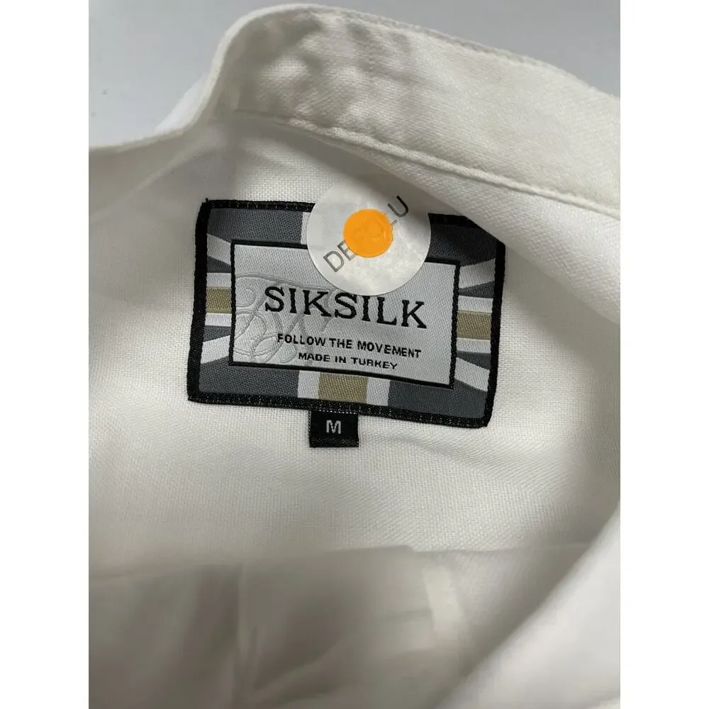 SikSilk Shirt Mens Medium Button Up White Floral Sik Silk Short Sleeve N29